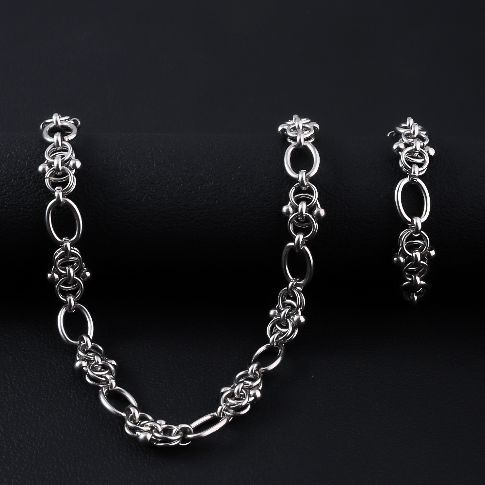 不锈钢手工花式拼接项链嘻哈古巴时尚链条素链锁骨链钛钢手链