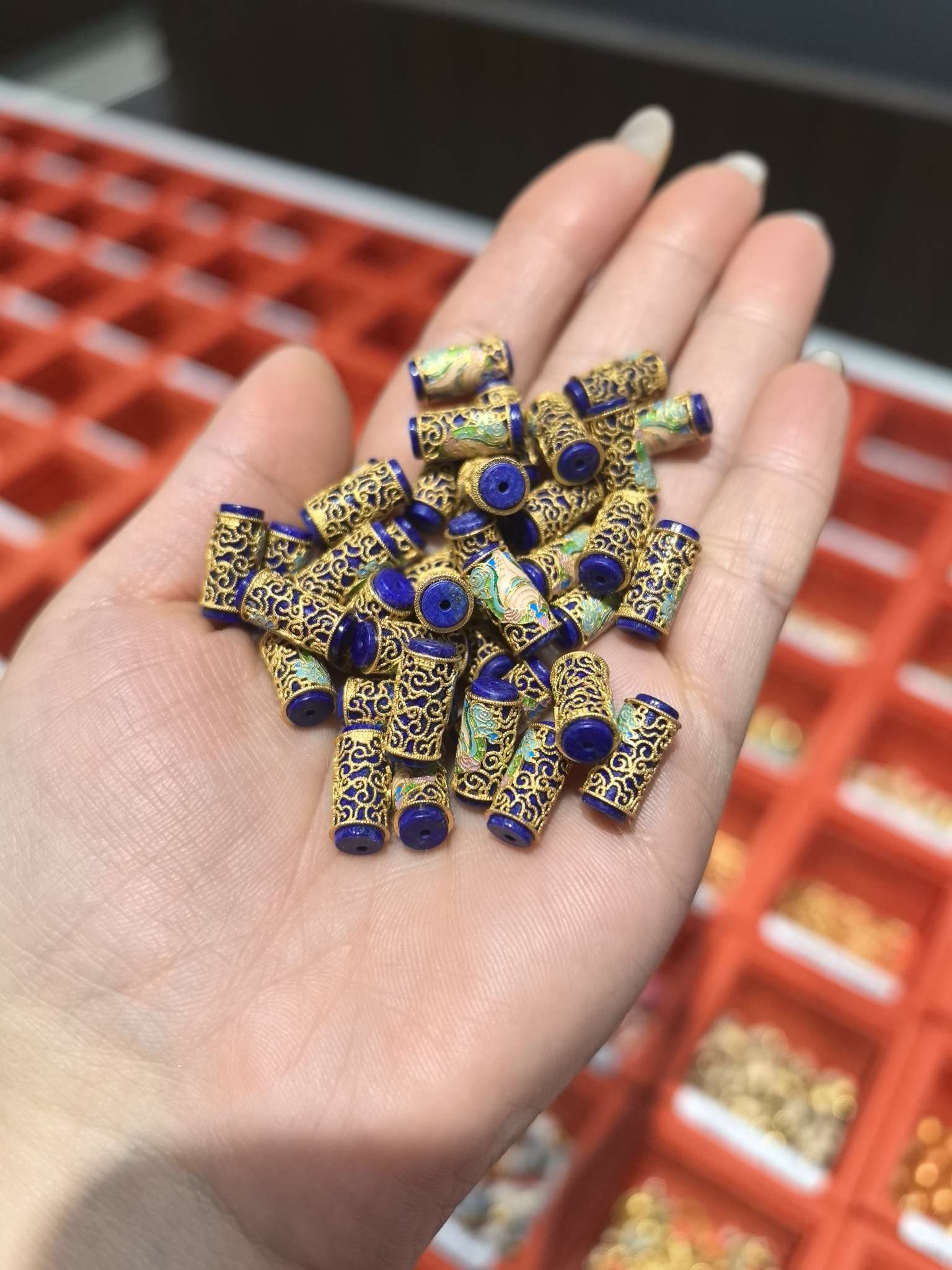 s925 Oil-dripping precision blue gold long column 13*5m p2364 details Picture