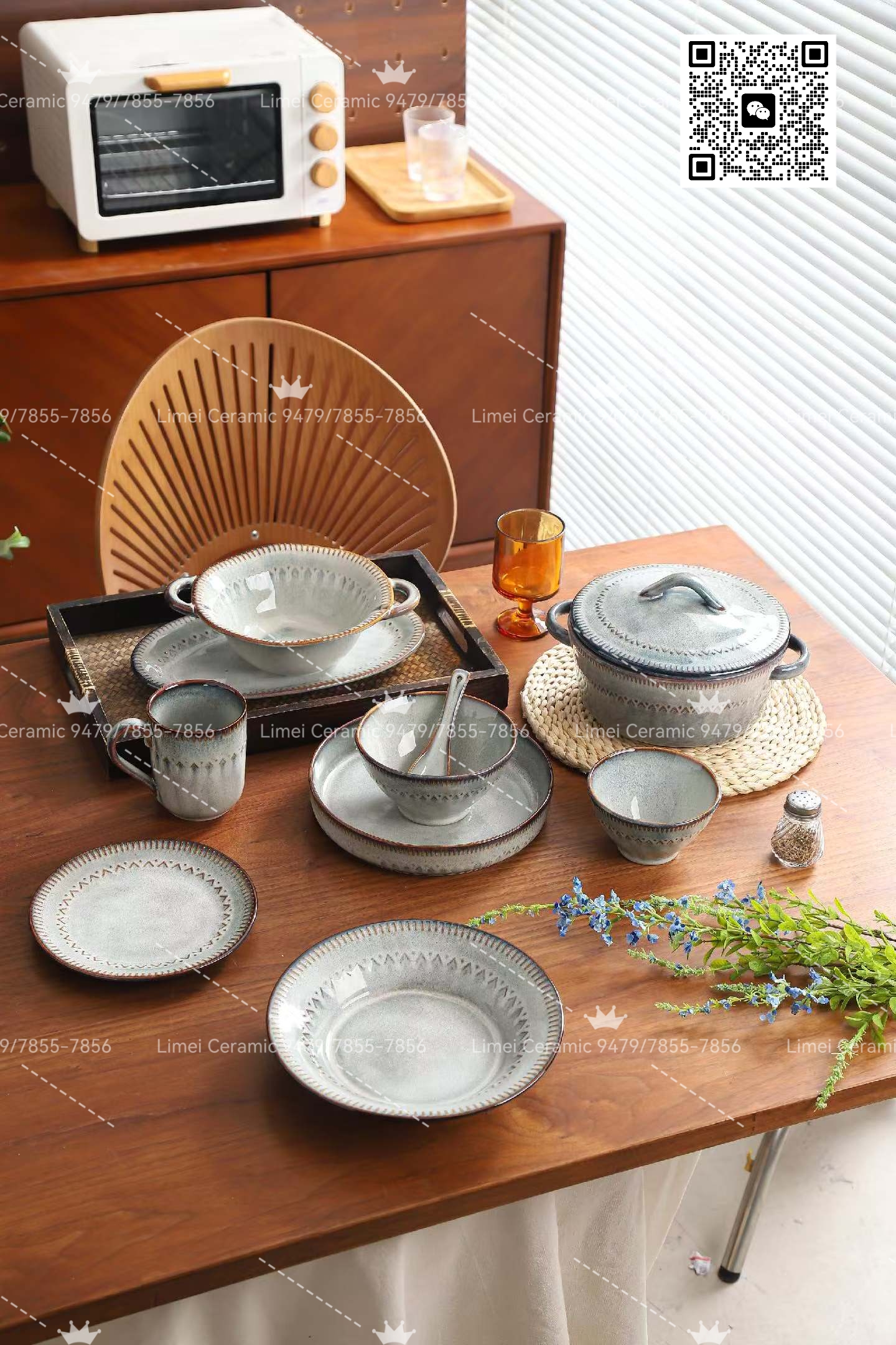 Limei Ceramics ins Style Ethnic Style Ceramic Tableware bowls, plates, spoons, cups, placemats Set for home, commercial, daily use and kitchenware, deep bowls, shallow plates, flat plates and saucers set