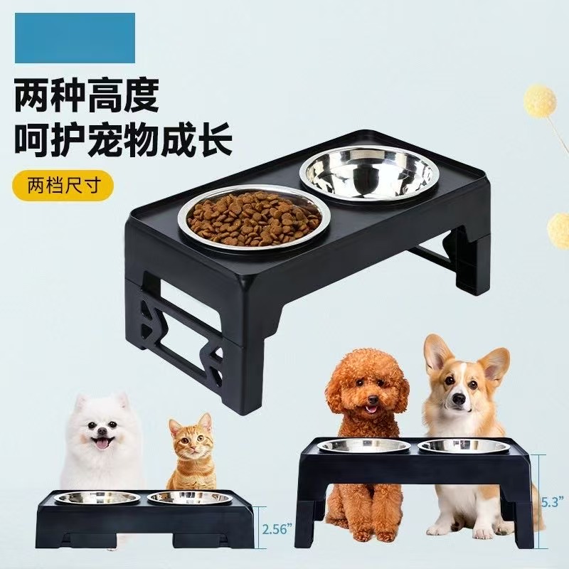 Rongka Pet Cross-border Small Dog Folding and Lifting Bowl Stand 5.5-inch Pomerang Teddy Corgi stainless Steel Double Bowl Pet Kitten Bowl Folding details Picture