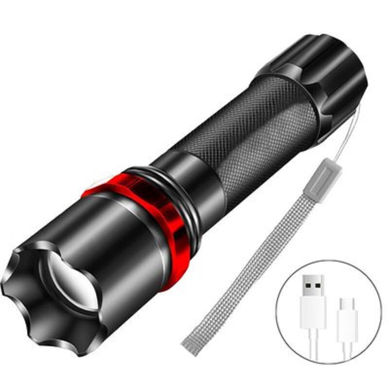 The black flashlight has a high-brightness adjustable red ring The black flashlight has a high-brightness adjustable red ring