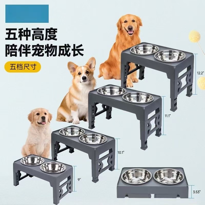 Rongka Pet Cross-border Folding and Lifting Pet Bowl, stainless steel Bowl stand, Large Capacity Double Bowl Pet Feeder, Folding and lifting bowl, dog basin details Picture