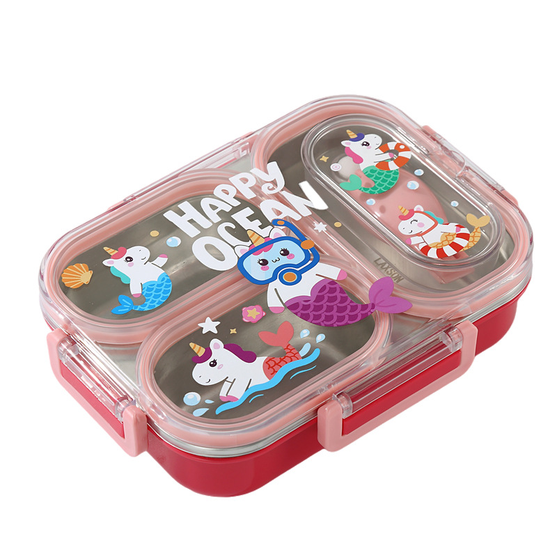 卡通太空海洋分格饭盒 304 不锈钢内胆 卡扣密封防漏 学生儿童便携便当盒详情2