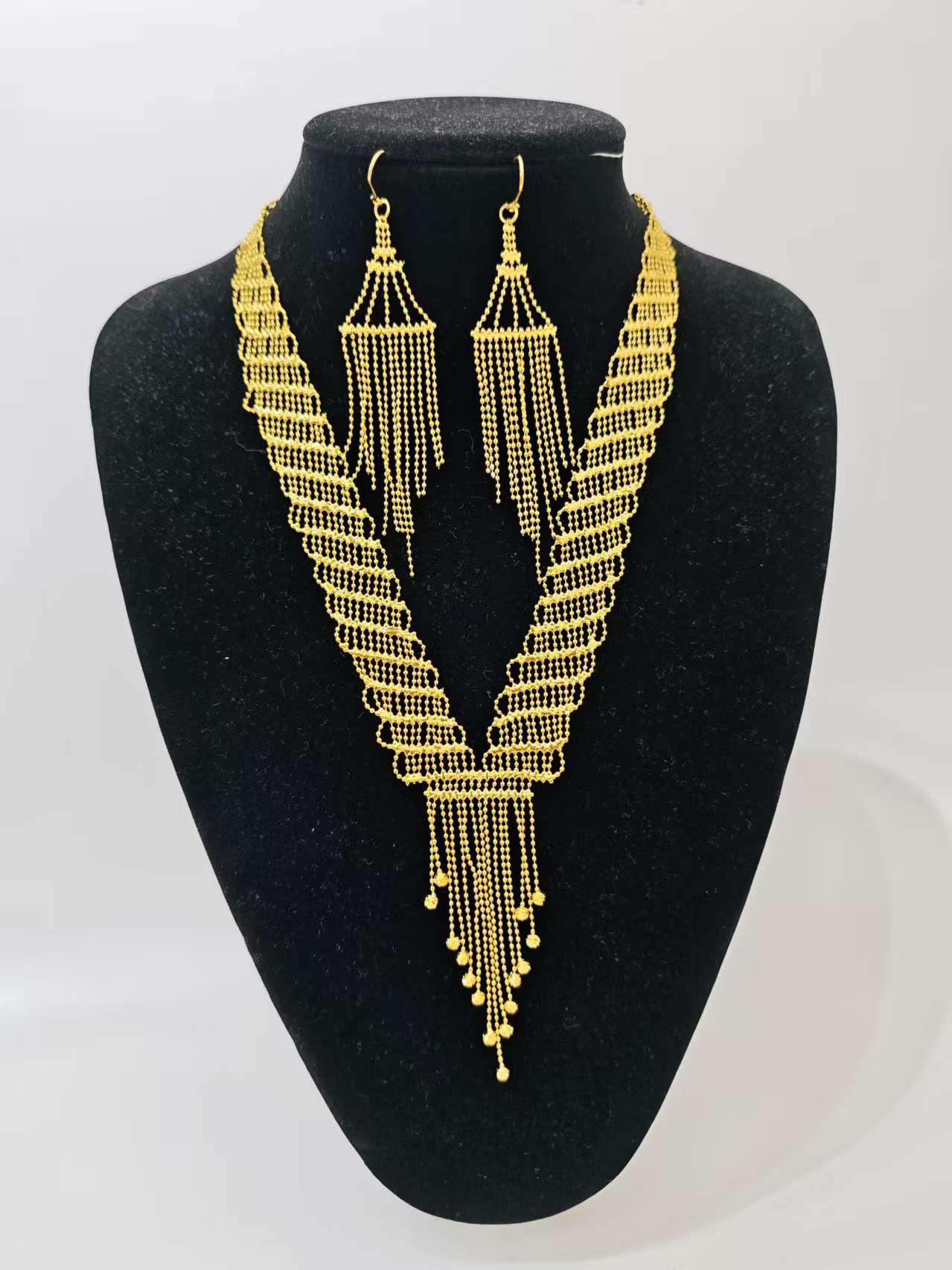 镀金保色高奢饰品  耳环项链2件套流苏套装