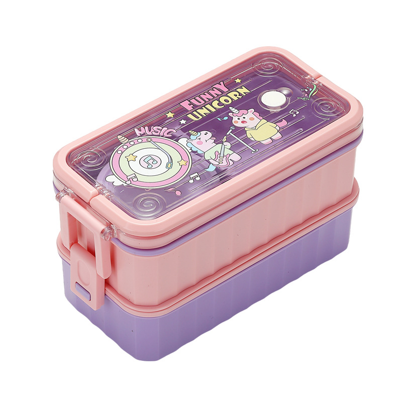 卡通海底世界双层手提饭盒 304 不锈钢内胆 带独立酱料盒 学生儿童便携防漏便当盒详情2