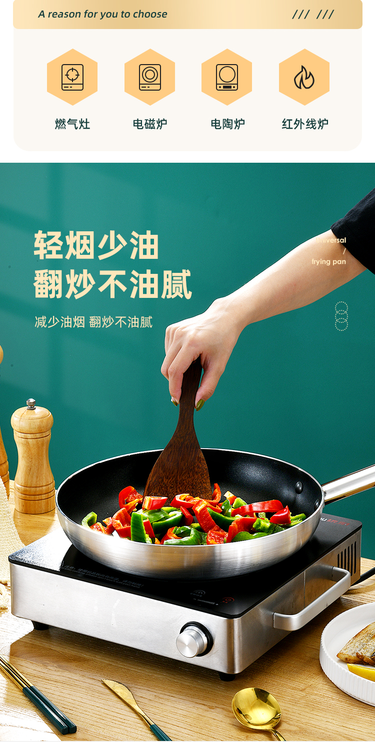 家用商用煎锅、平底锅 不粘锅铝合金炒菜锅健康无涂层详情13