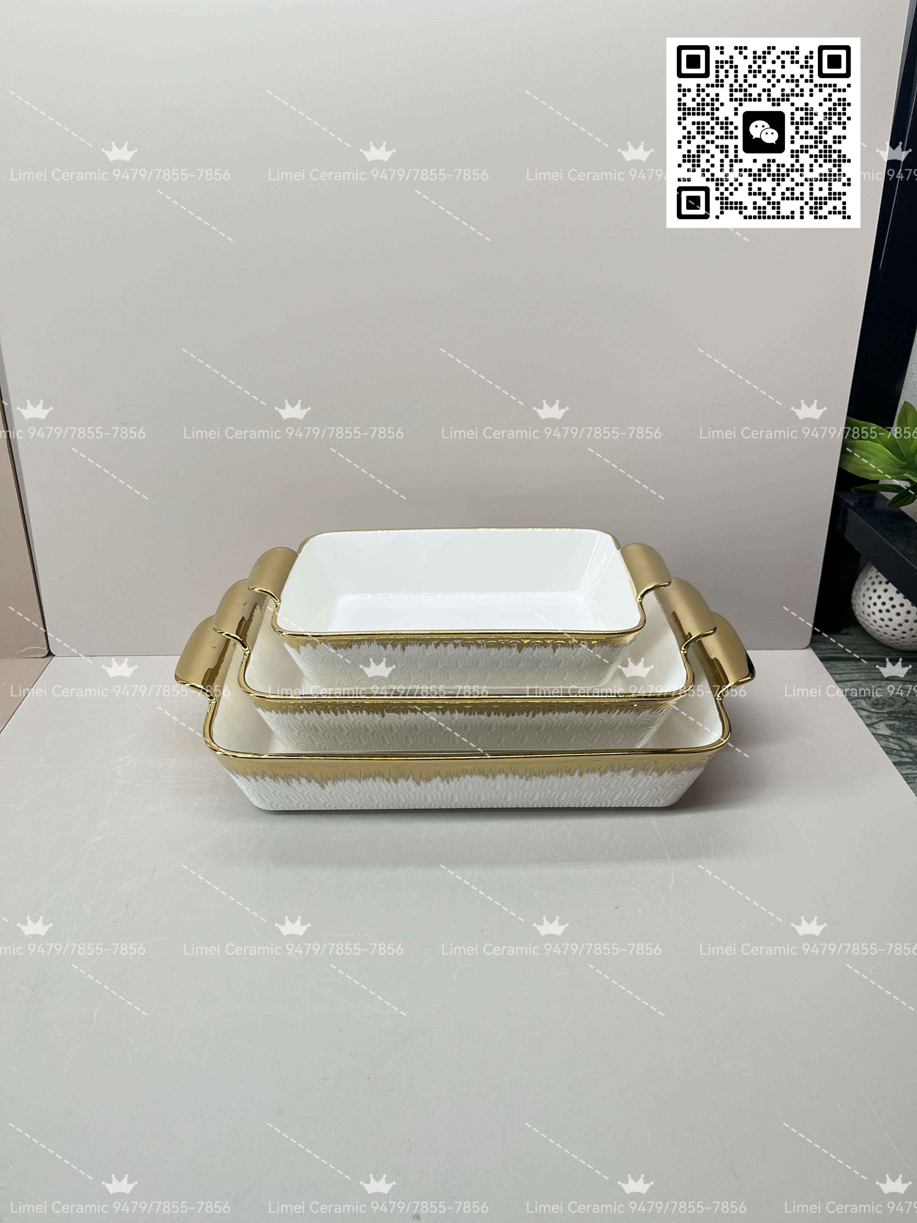 Limei Ceramic ins style 10-inch, 12-inch and 14-inch ceramic tableware, rectangular baking trays, high-temperature resistant and non-stick coating for baking, suitable for both home and commercial use