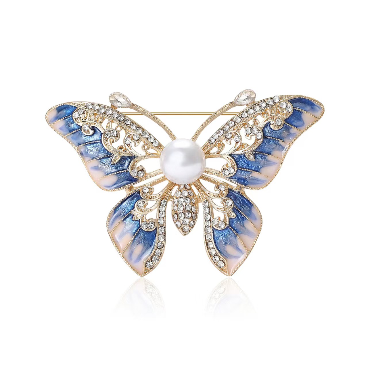 The new light luxury oil-dripping butterfly full diamond alloy brooch is a cross-border bestseller for suits and clothing. The pearl brooch is versatile Item Picture