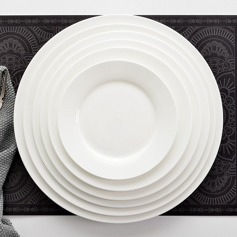 Bone China plates, pure white round creative plates, large flat plates of household ceramics, ceramic steak plates, Western plates Specification image