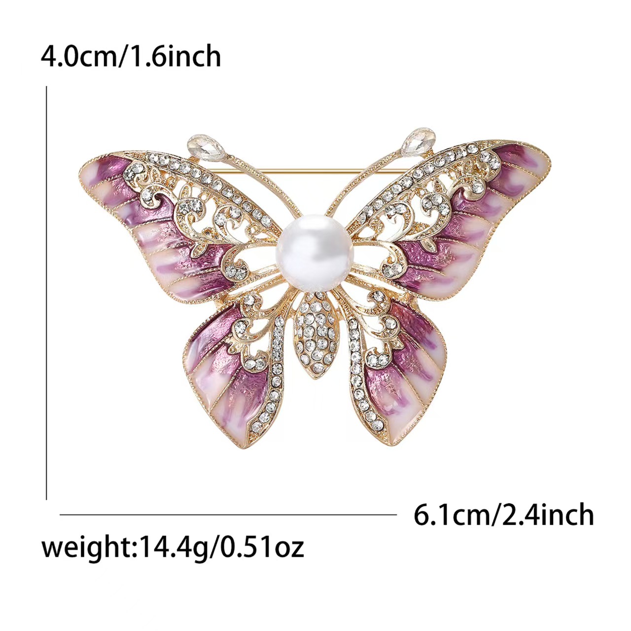 The new light luxury oil-dripping butterfly full diamond alloy brooch is a cross-border bestseller for suits and clothing. The pearl brooch is versatile details Picture