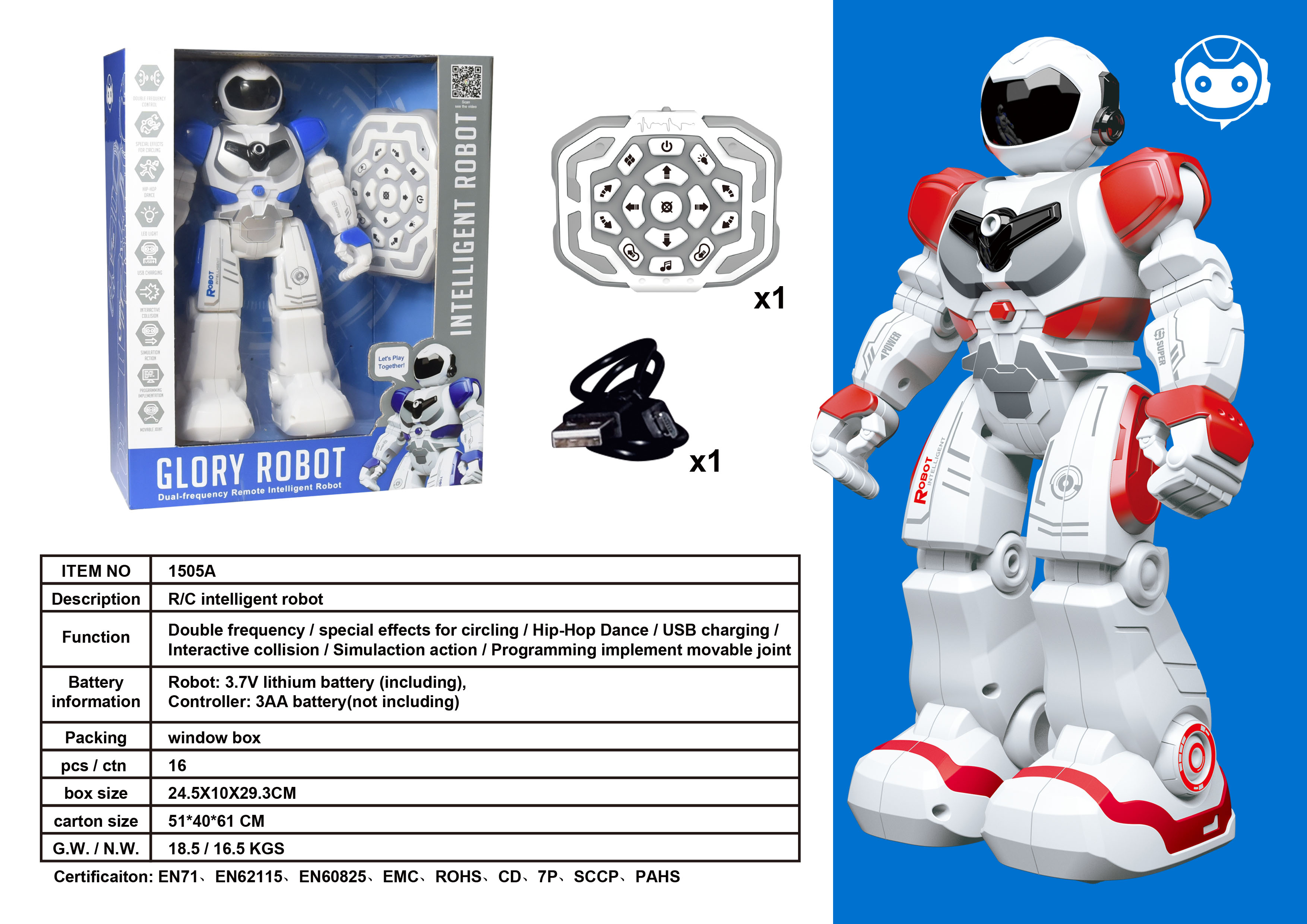 Xiaoshangwang 1505a Infrared Remote Control ROBOT (Red/Blue mixed) GLORY ROBOT Dual-frequency remote control intelligent robot Voice control Obstacle avoidance and battery life details Picture