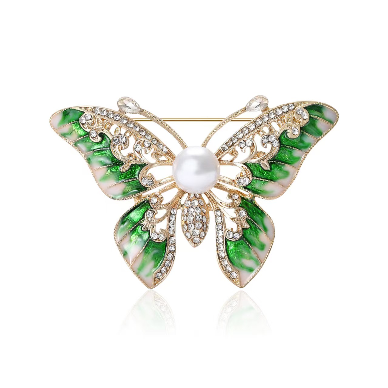 The new light luxury oil-dripping butterfly full diamond alloy brooch is a cross-border bestseller for suits and clothing. The pearl brooch is versatile pic 1