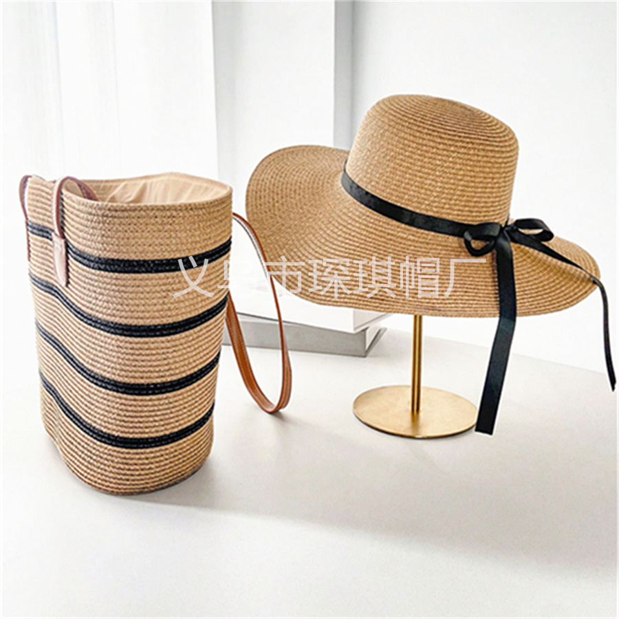 Women's cross-border bestsellers: spring and summer straw woven beach bags, beach hats, straw hats, beach vacation sun protection and shade hats, UV-resistant foldable outdoor swimming pool shooting fashionable sun protection hats, solid-color straw woven hats details Picture