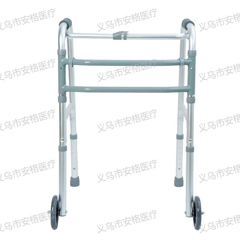 The elderly walking aid is made of lightweight aluminum alloy with anti-slip wheels and adjustable height. It is a folding learning walker and a walking stick. It is a rehabilitation device Specification image