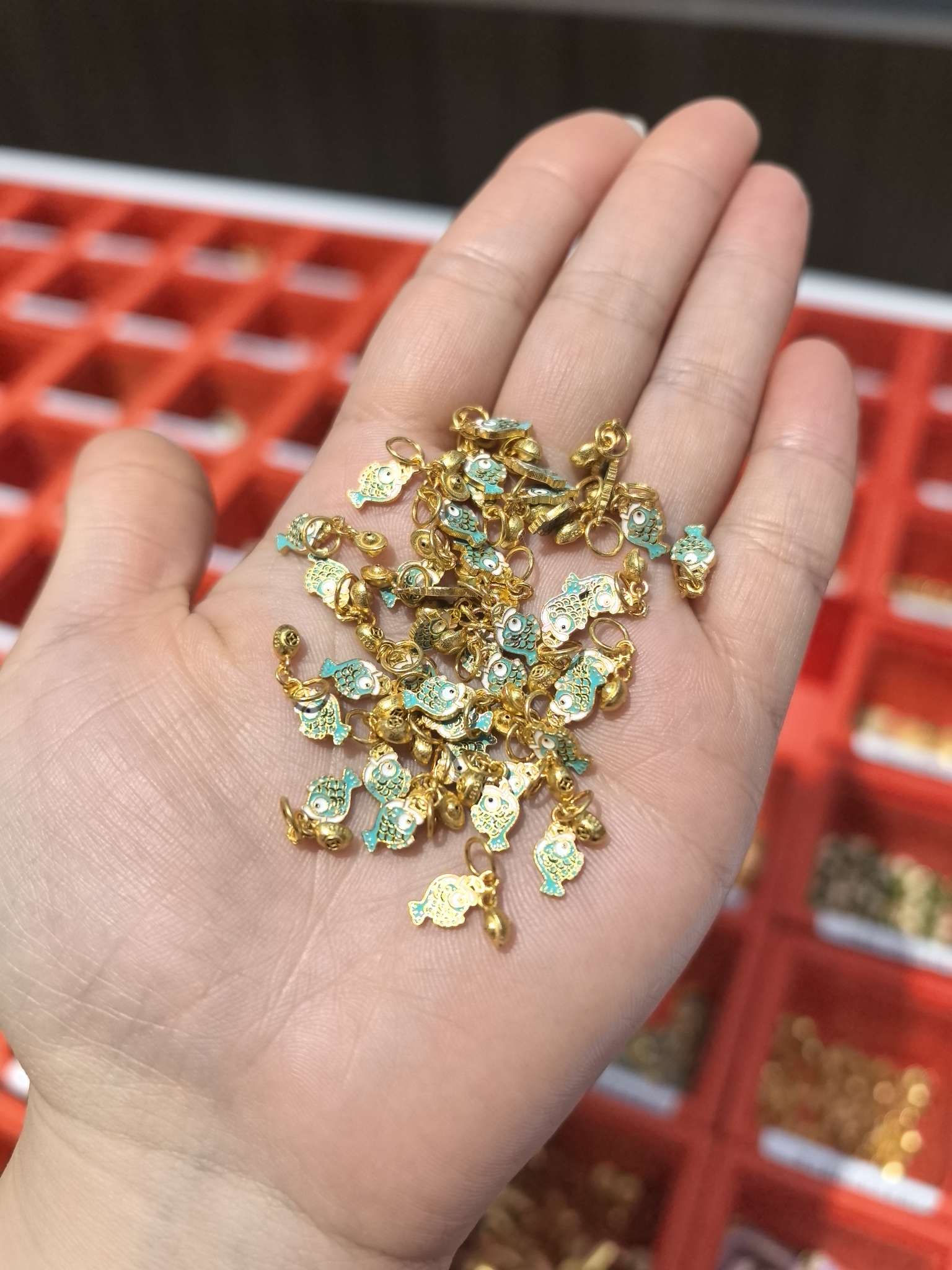 s925 Silver Big Lucky Carp Ingot Slip p3474 green details Picture
