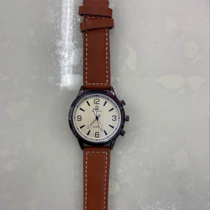 Quartz leather strap, classic and elegant apricot-colored watch, fashionable men's watch