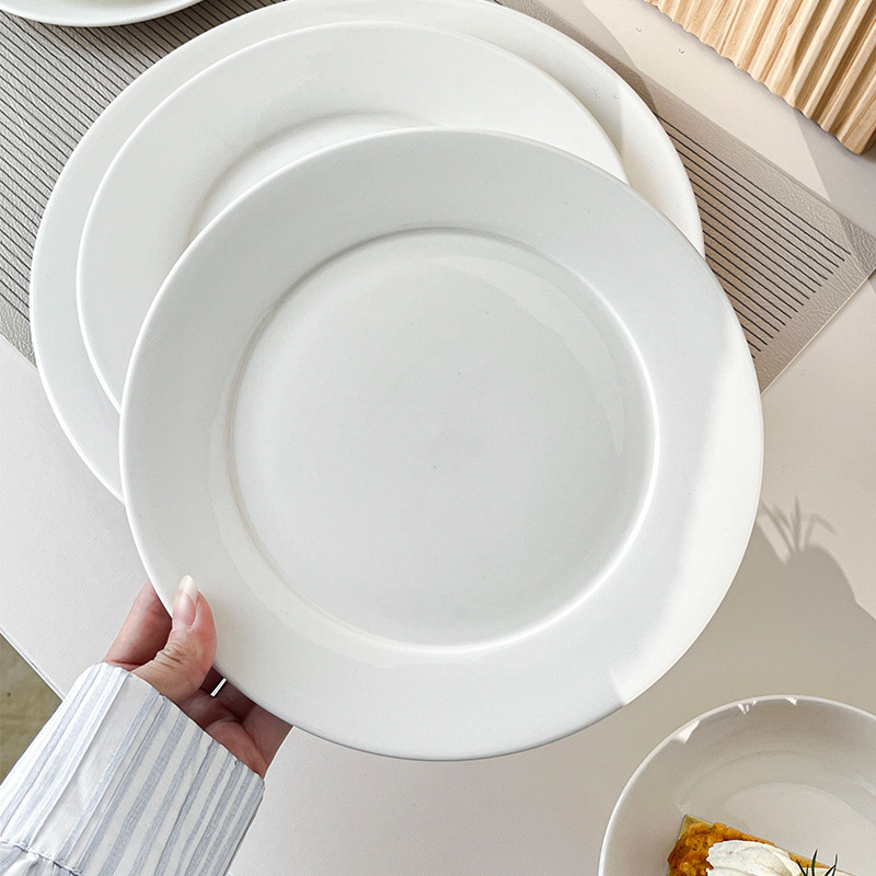 Bone China plates, pure white round creative plates, large flat plates of household ceramics, ceramic steak plates, Western plates pic 1