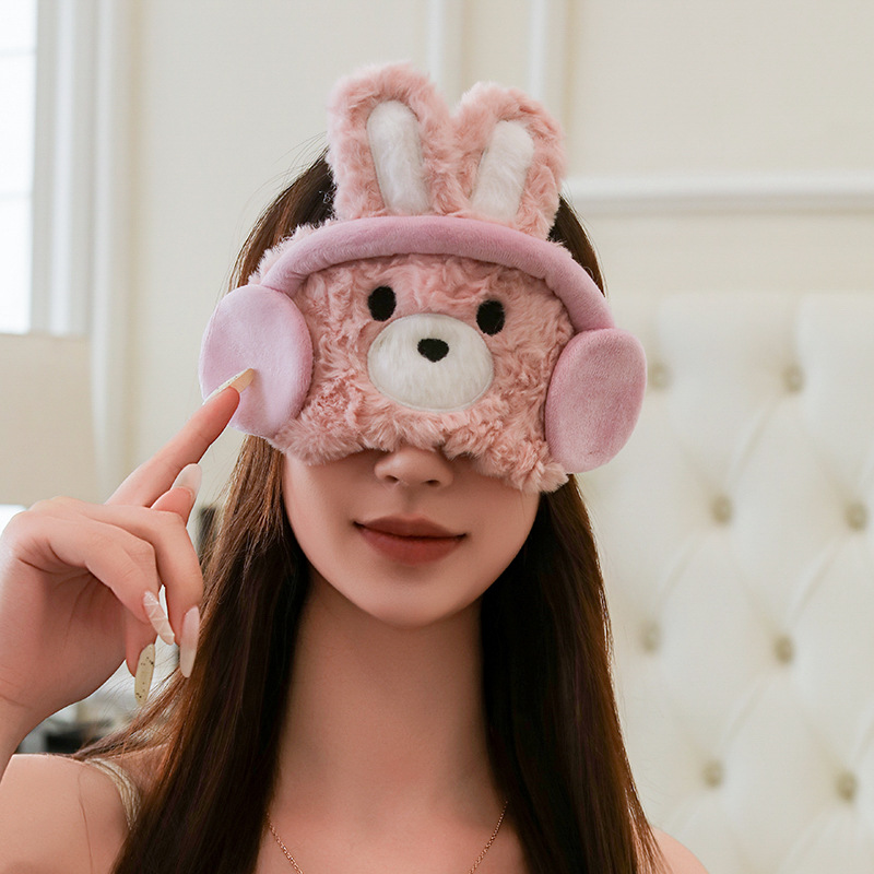New plush headphones in pink, coffee, black and white cartoon girl eye masks are in stock for wholesale