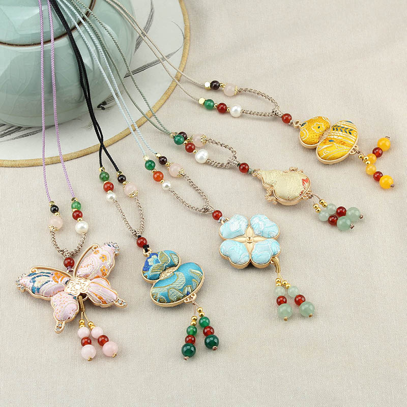 精致项链装饰品 简约时尚百搭饰品 送女友礼物非遗仿宋锦双面葫芦项链女款手工编织新中式毛衣链国风旗袍挂链绳