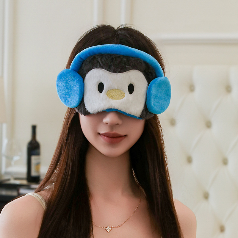 新款毛绒耳机款粉色咖啡黑色白色卡通少女眼罩现货批发详情图4