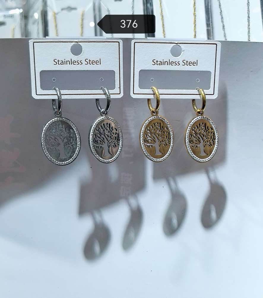欧美流行饰品不锈钢耳饰钛钢不过敏不褪色耳环耳圈生命树发财树