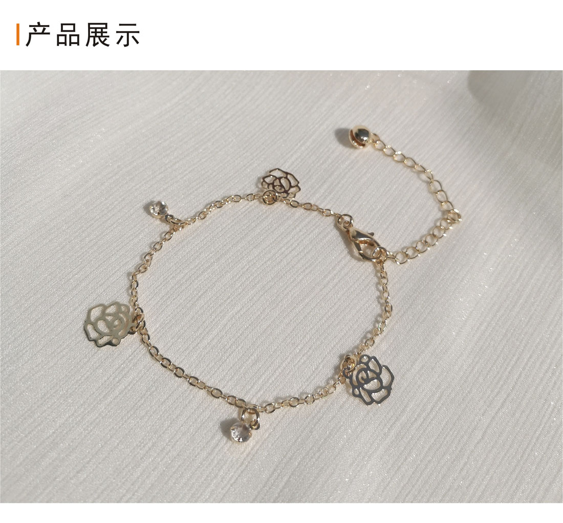 金色玫瑰花吊坠手链女时尚简约轻奢饰品礼物详情1