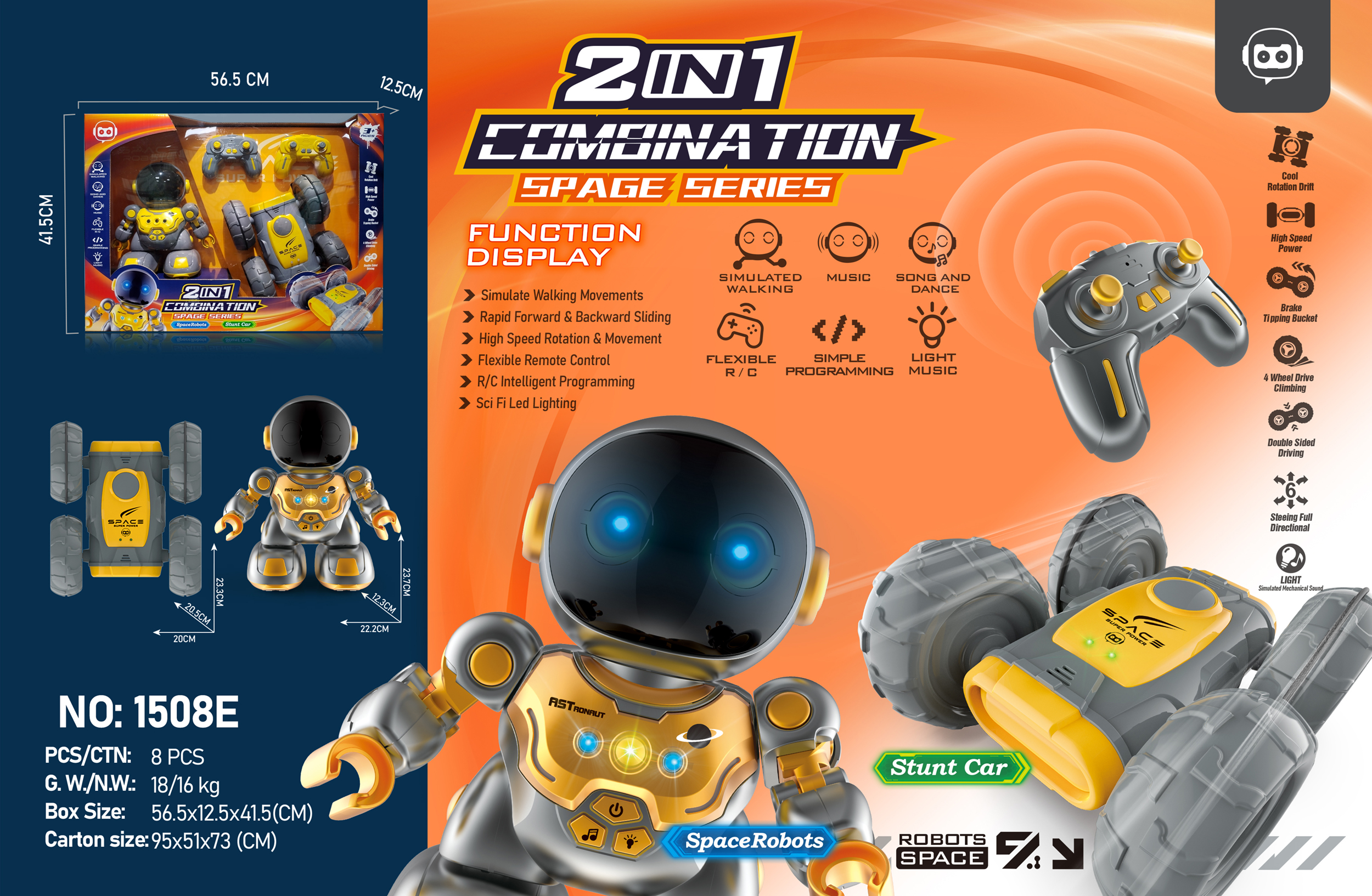Xiaoshangwang 1508E Space Series 2-in-1 (Robot + Stunt Car) Robot toy, Intelligent Interactive Children's early Education and Intelligence doll, Gift for Boys and girls Specification image