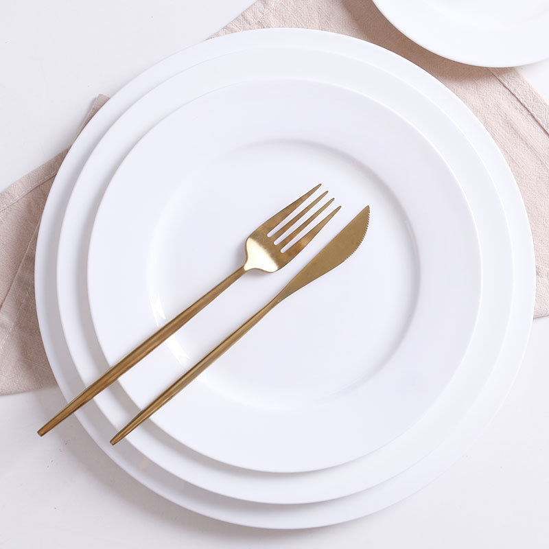 Bone China plates, pure white round creative plates, large flat plates of household ceramics, ceramic steak plates, Western plates Bone China plates, pure white round creative plates, large flat plates of household ceramics, ceramic steak plates, Western plates