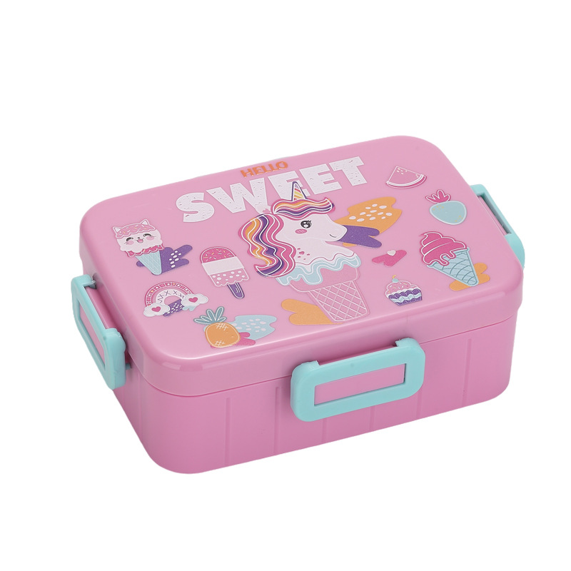 卡通狮子恐龙独角兽分格便当盒 304 不锈钢内胆 带酱料杯 学生儿童便携防漏饭盒详情2