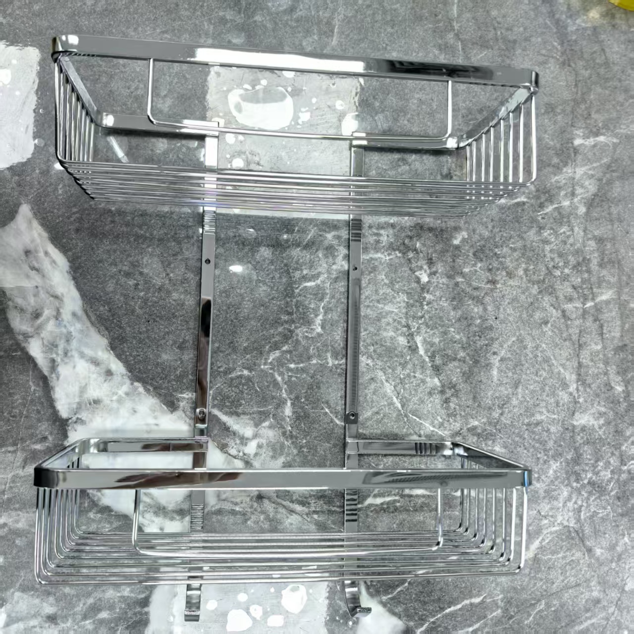 RR-GJ140 stainless steel double-layer wall-mounted storage rack with hooks