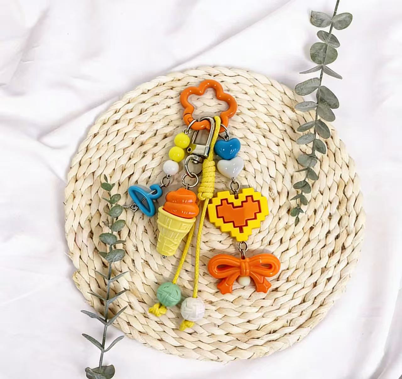 夏日元气风包包挂饰 冰淇淋爱心蝴蝶结钥匙扣 配饰跨境货源