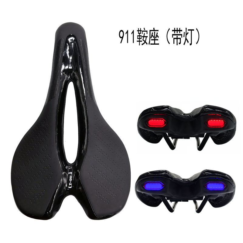 911 Saddle with light, bicycle saddle cushion, dual-color light seat cushion, mountain bike seat, thick large bicycle seat cushion bag