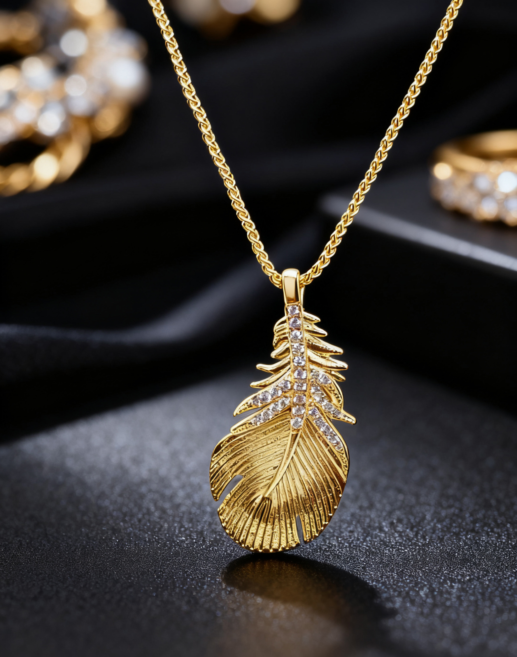 Light luxury jewelry: snake bone chain, gold feather and diamond necklace, light luxury jewelry