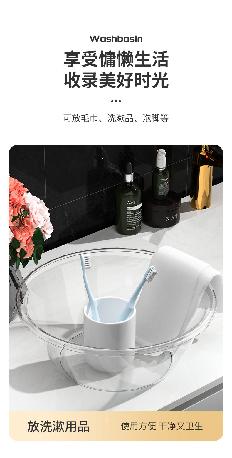 洗脸盆家用大号加厚耐用塑料脸盆子内衣裤宿舍用小盆洗衣服洗脚盆详情3