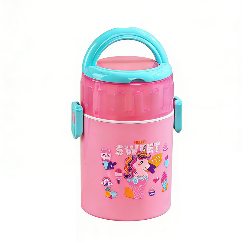 卡通恐龙独角兽手提保温桶 食品级内胆 分层大容量 学生儿童便携保温饭盒详情2