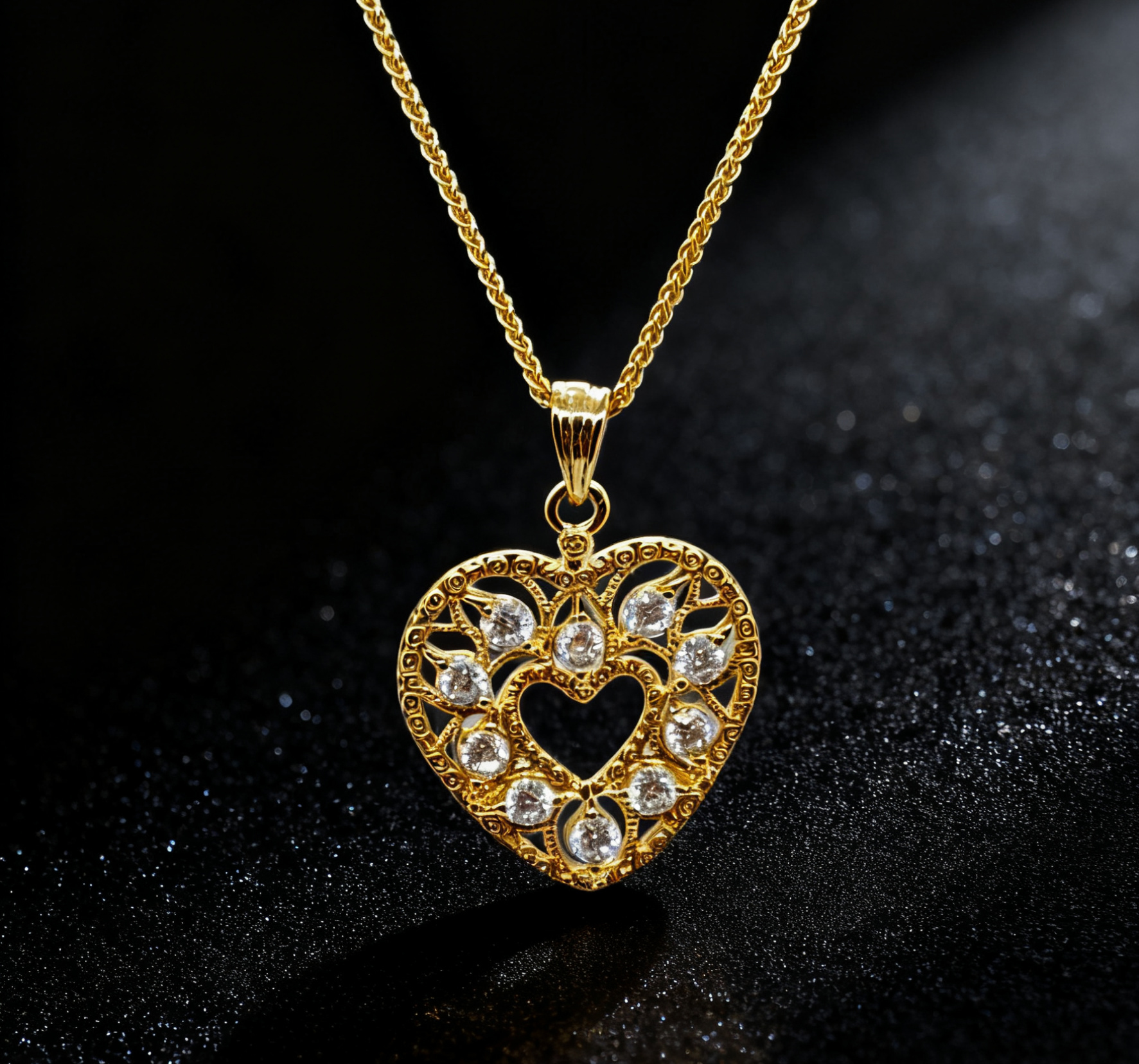 Small and light luxury zircon white zirconium hollowed-out heart necklace, new collarbone chain wholesale, neck accessory collarbone chain