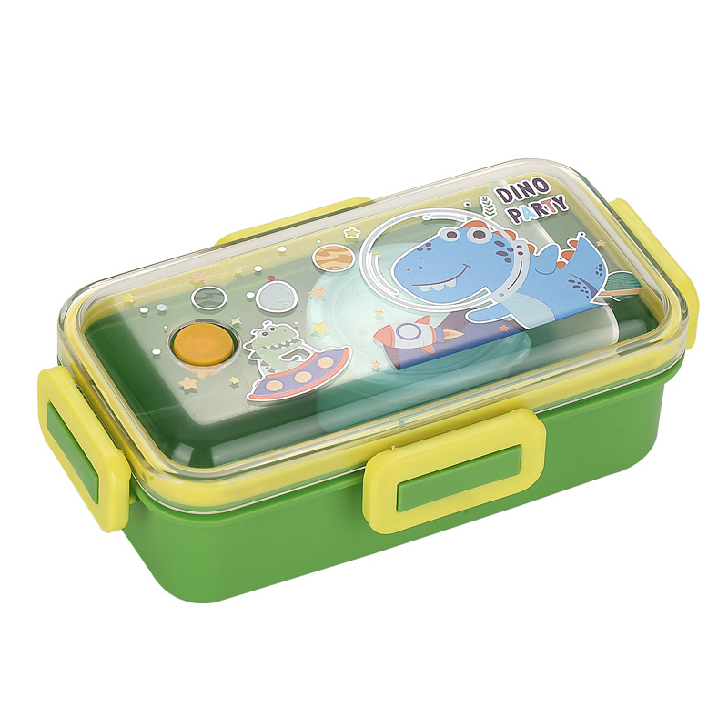 卡通太空独角兽恐龙分格便当盒 PP内胆 卡扣密封带酱料杯 学生儿童便携饭盒详情2