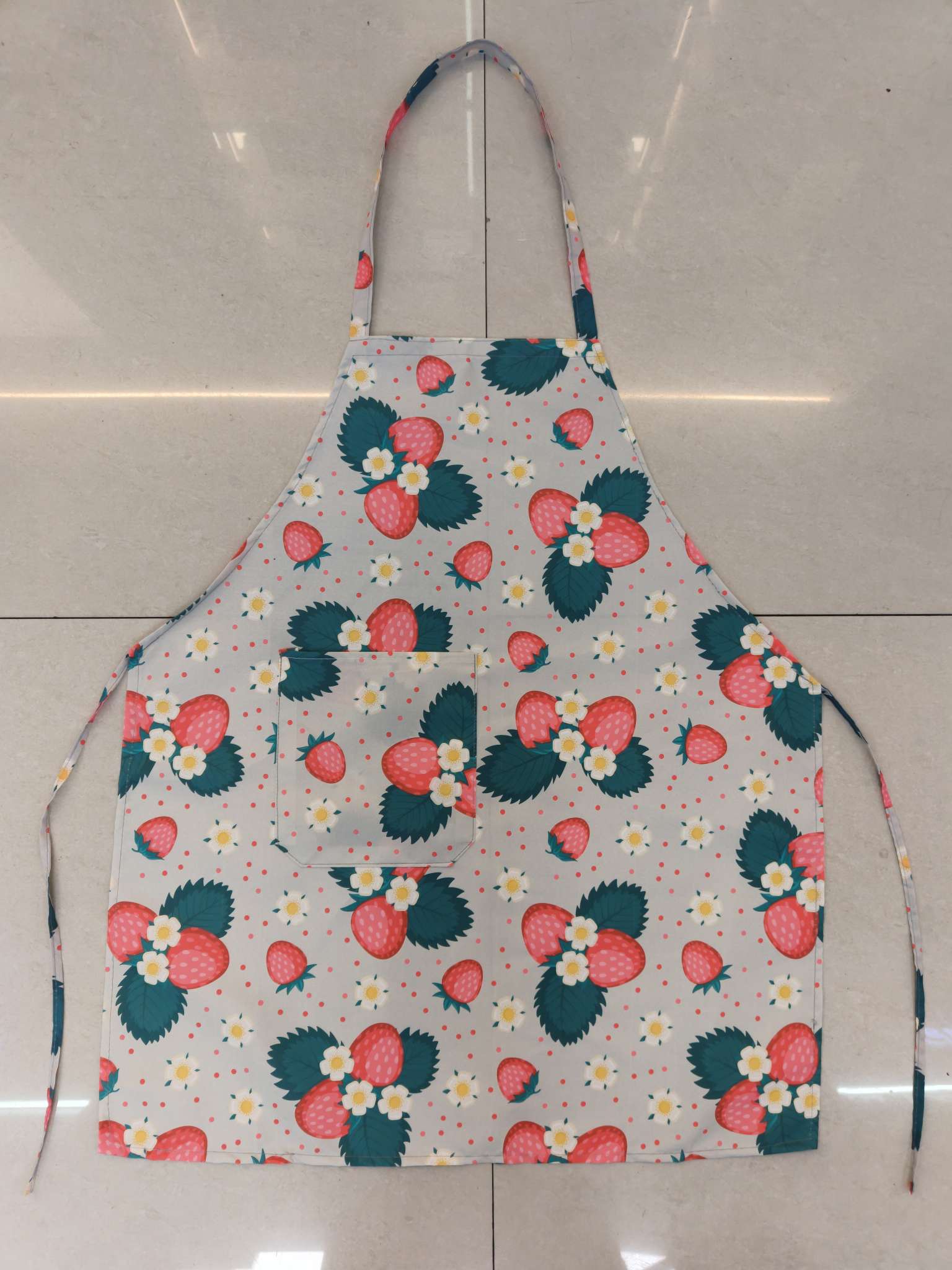 Floral apron, simple household adult cooking apron, waterproof waistband, kitchen household oil-proof protective clothing, neck-hanging apron Specification image