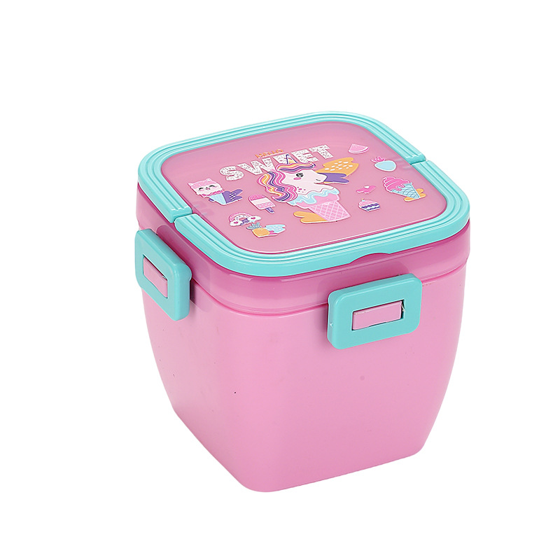 卡通狮子独角兽手提双层饭盒 食品级 PP 材质 分层带内盒 学生儿童便携防漏便当盒详情2