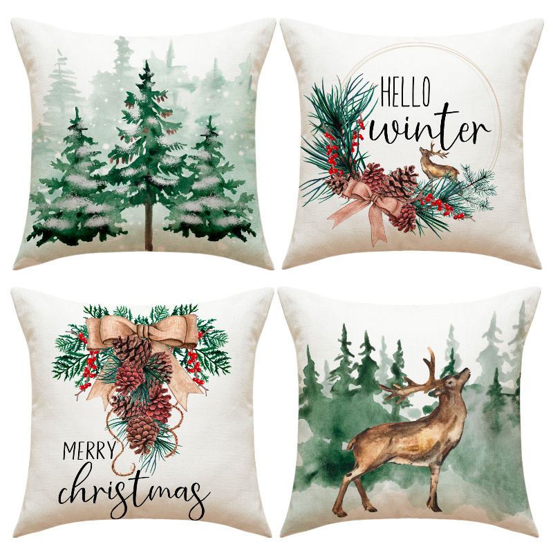 跨境热卖圣诞节氛围感居家卧室沙发靠垫节日温馨圣诞树装饰抱枕套批发