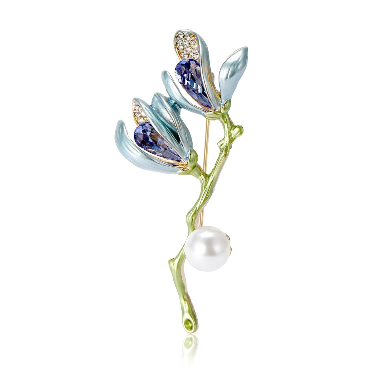 The new Korean version of the elegant magnolia flower brooch is fashionable, versatile and high-end. It is a pearl brooch accessory for suits and clothing Specification image