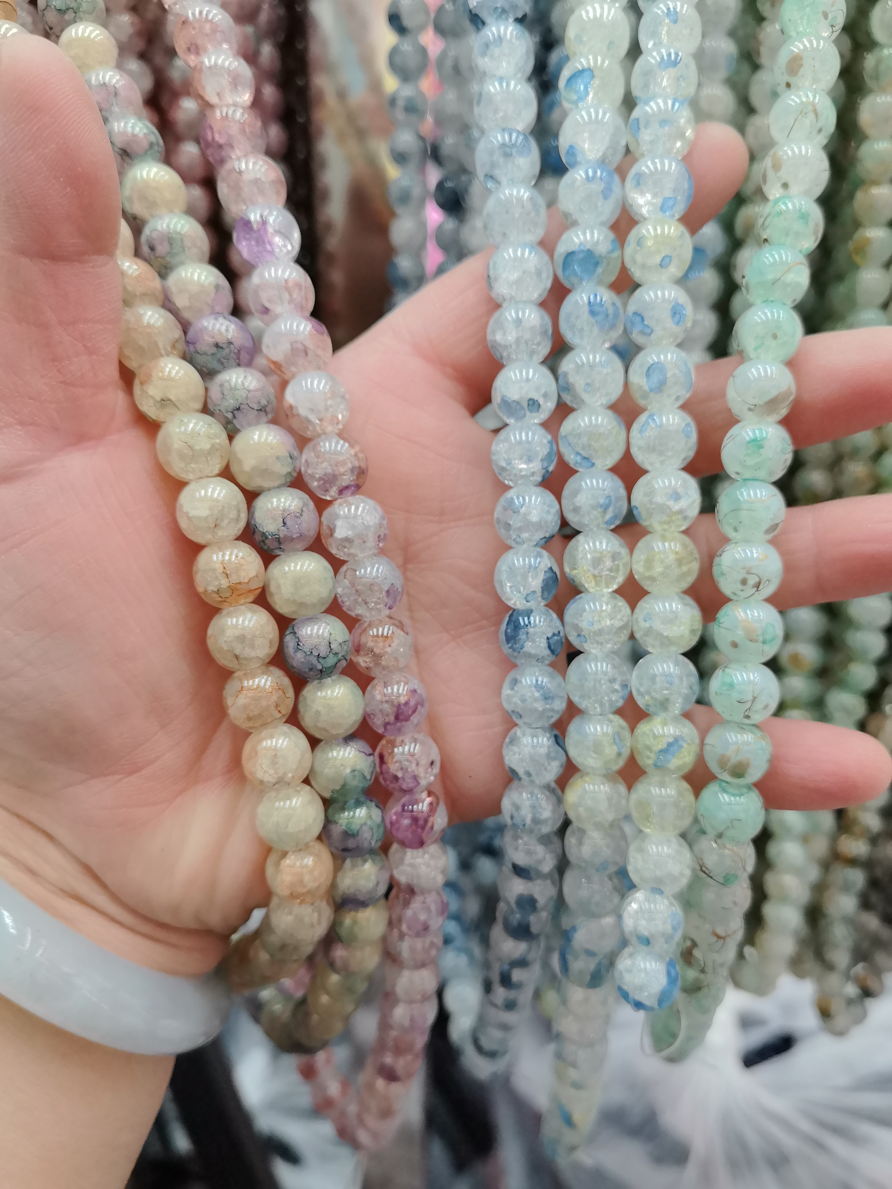 厂家直销8-10mm天然圆珠玉碎开花 复古油画琉璃圆珠diy饰品配件手工串珠水晶散珠直播热卖半成品材料批发 
