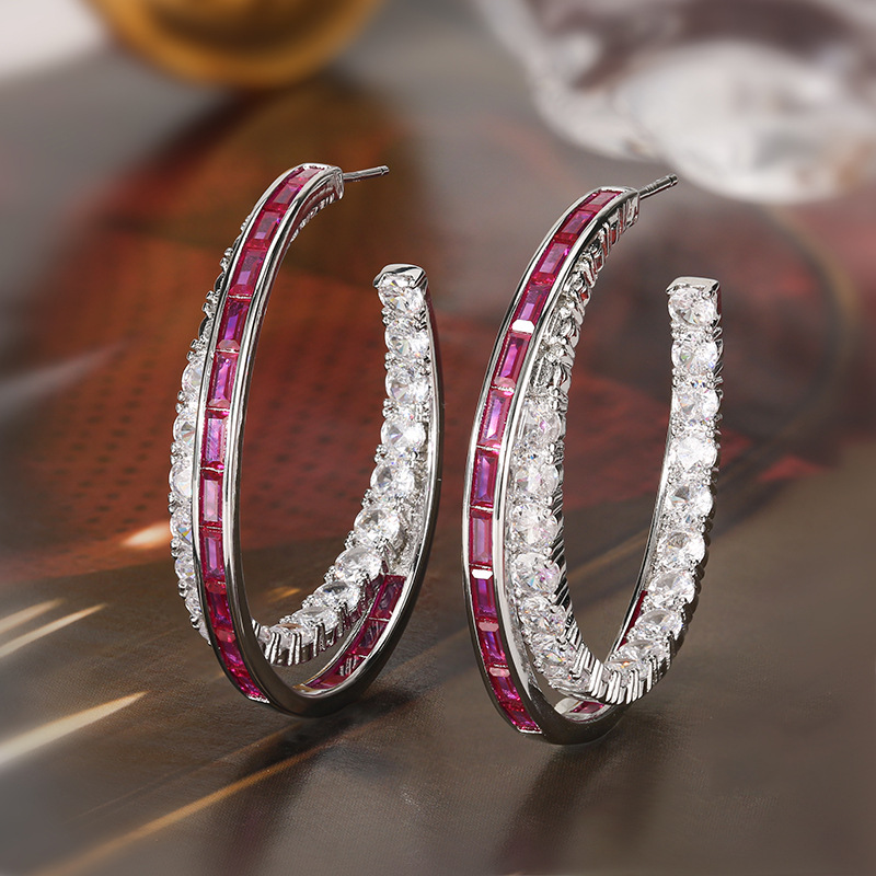 New style earrings for women, European and American style, silver needle ear rims inlaid with zircon, light luxury and high-end feel, fashionable and versatile wholesale