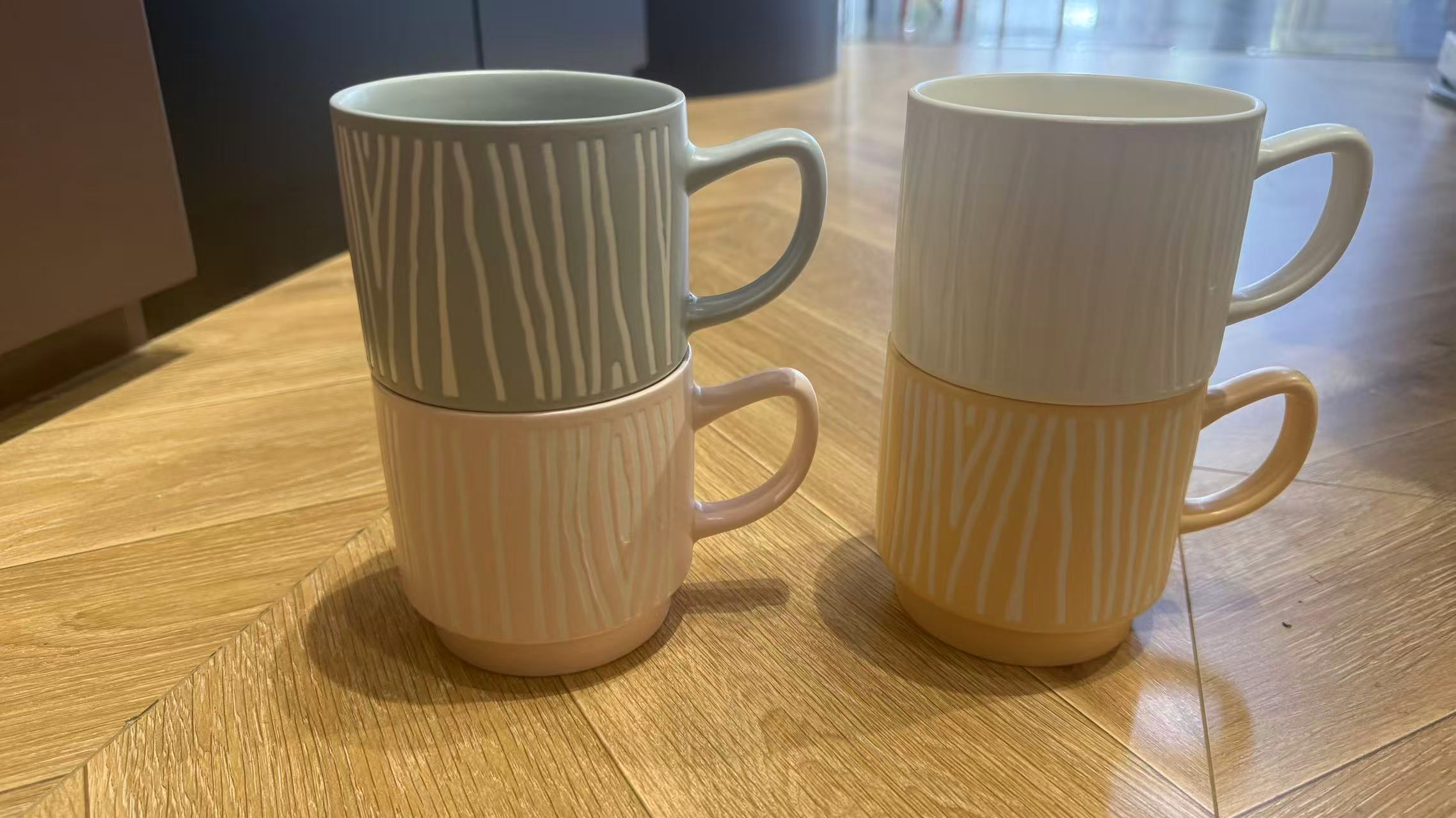 New bone China scratch-off (Simple style ceramic cup, four soft color schemes combined with vertical stripe design, fresh and elegant Specification image