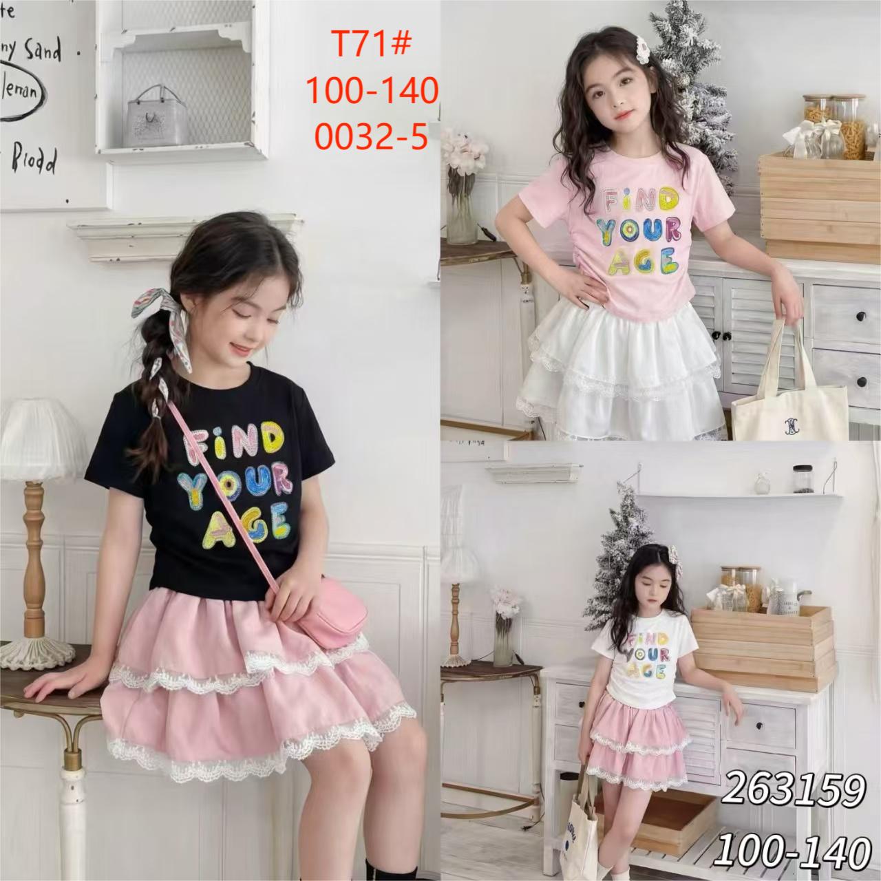Lucky Sweet Day Children's Sweet and Cool Outfit Little Girl Linen T-shirt Short Skirt Set Birthday Supplies Item Picture