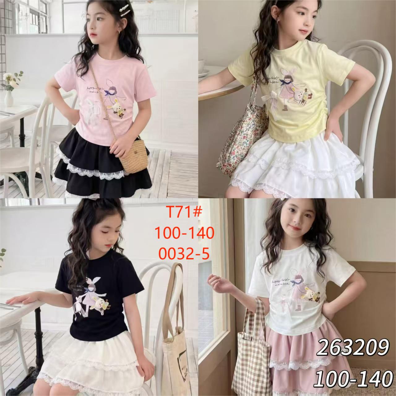 Lucky Sweet Day Children's Sweet and Cool Outfit Little Girl Linen T-shirt Short Skirt Set Birthday Supplies Specification image