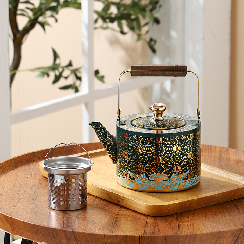 201不锈钢新疆民族风茶水壶茶壶带漏冷水壶花茶壶咸奶茶壶烧水壶 大容量水壶烤漆胡详情3