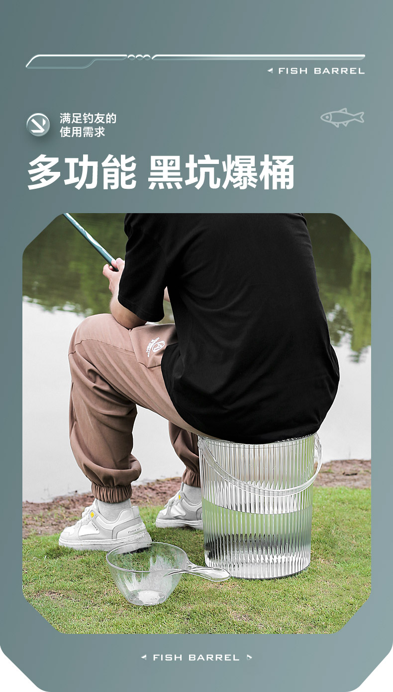 带盖钓鱼桶加厚坚固透明塑料带盖户外可坐家用浴室手提洗衣收纳桶详情14