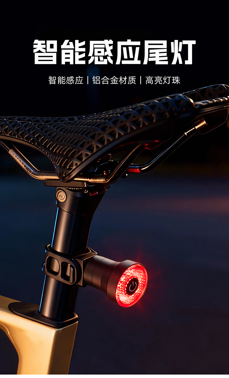 2508 aluminum round smart taillights, smart brake taillights, aluminum alloy USB charging bicycle taillights, smart brake sensor taillights, riding equipment, mountain bike warning lights pic 1