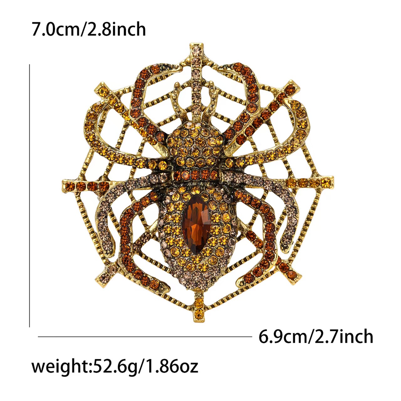 Personalized and trendy alloy rhinestone heavy weaving web spider brooch, creative and exaggerated men's and women's clothing brooch accessory pin details Picture